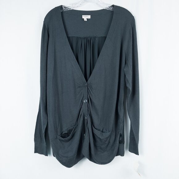 Halogen For Encore Cashmere Blend Silk Back Cardigan Womens 1X Ink Blue Ruched - Picture 1 of 16